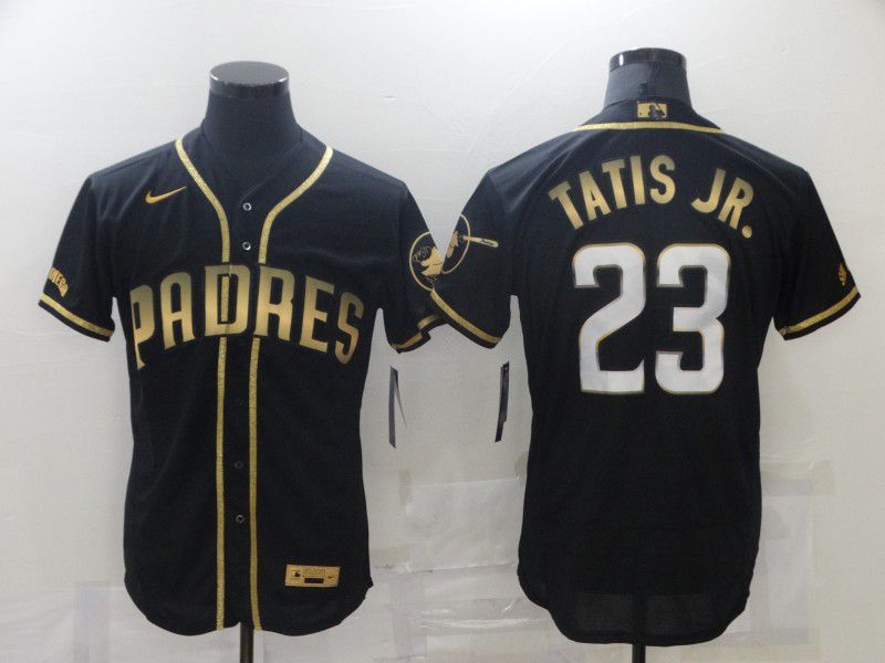 Men San Diego Padres 23 Tatis jr Black Gold Elite New 2021 Nike MLB Jersey